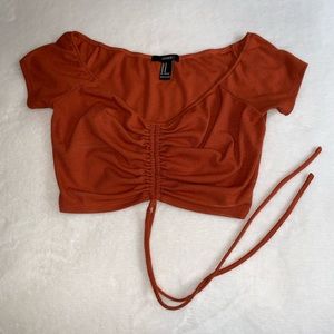 Rusty Orange Sinched Short Sleeve Crop Top
